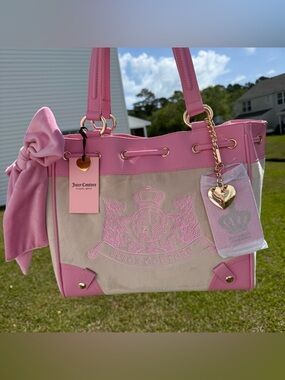 Juicy Couture Pink Scottie Bow Velour Tote Bag Charm Y2K Coquette NWT
